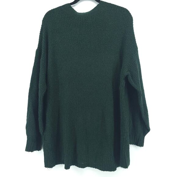 American Eagle VNeck Oversized Chunky Waffle Knit Tunic Hunter Green Split Hem M - Picture 9 of 12
